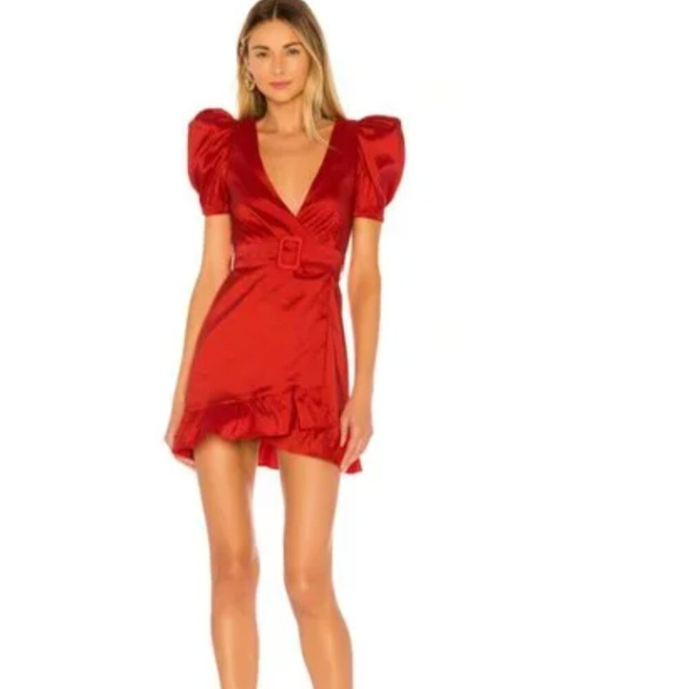 Revolve Lovers + Friends Ella Red Cocktail V Neck Wrap Mini Dress Size S